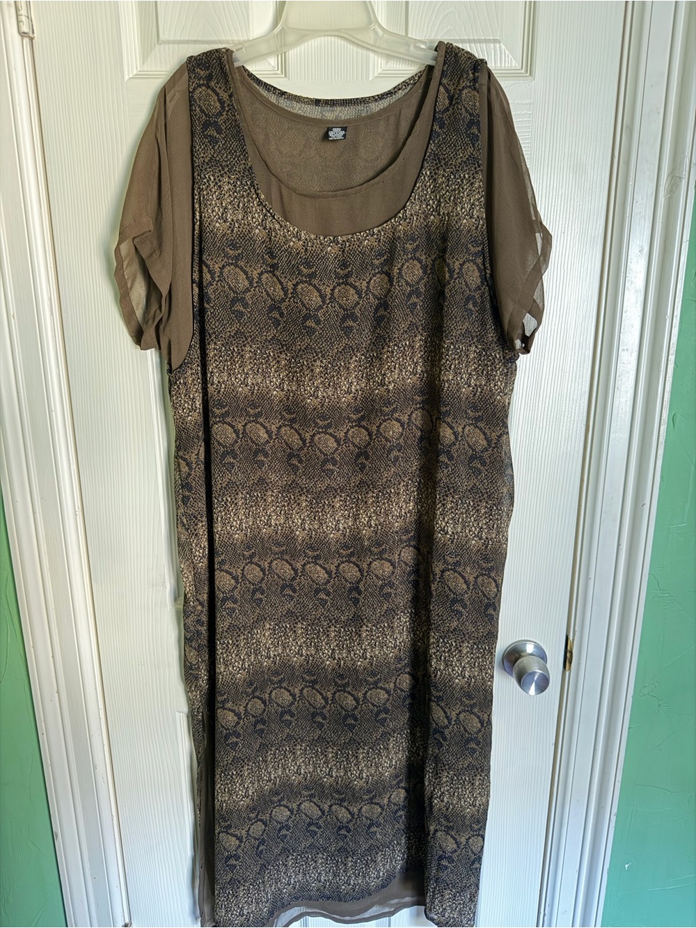 Vintage Brown Snake Print Layered Maxi Dress- 2X